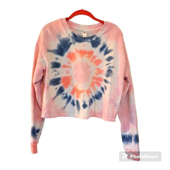 CROPPED TIE DYED BARBIECORE 90 DEGREE LONG SLEEVE SWEATSHIRT SZ L - Picture 1 of 9